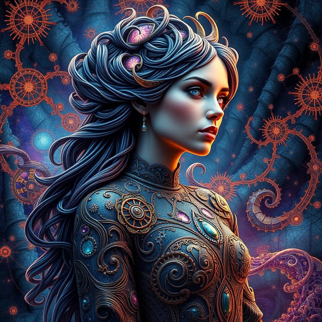 Surreal Goddess in a Gothic Fractal Tapestry