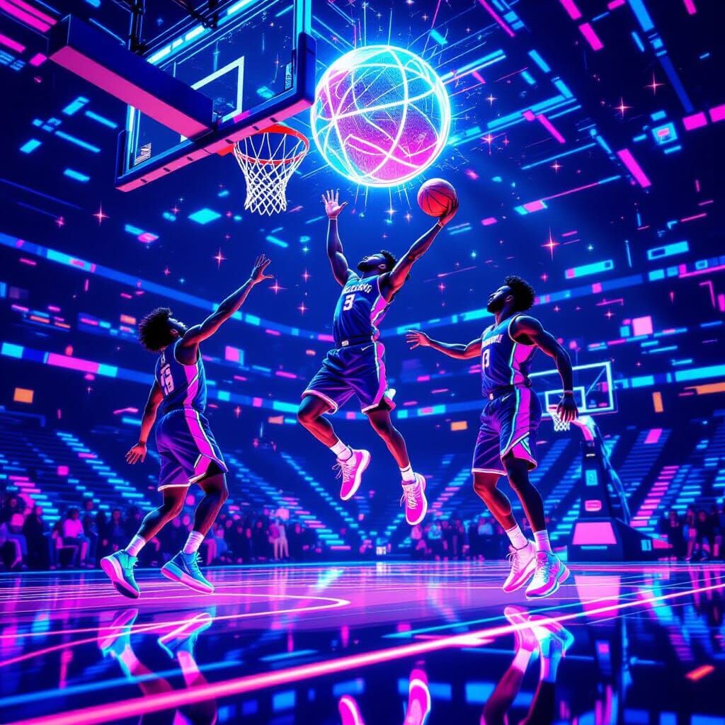 Futuristic Basketball Players in Neo-Cubism Style