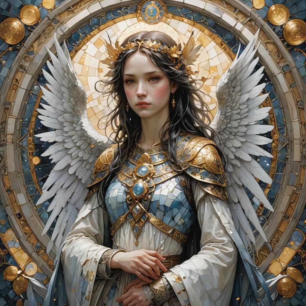 Beautiful Seraphim Angel Mosaic, Magic The Gathering Style