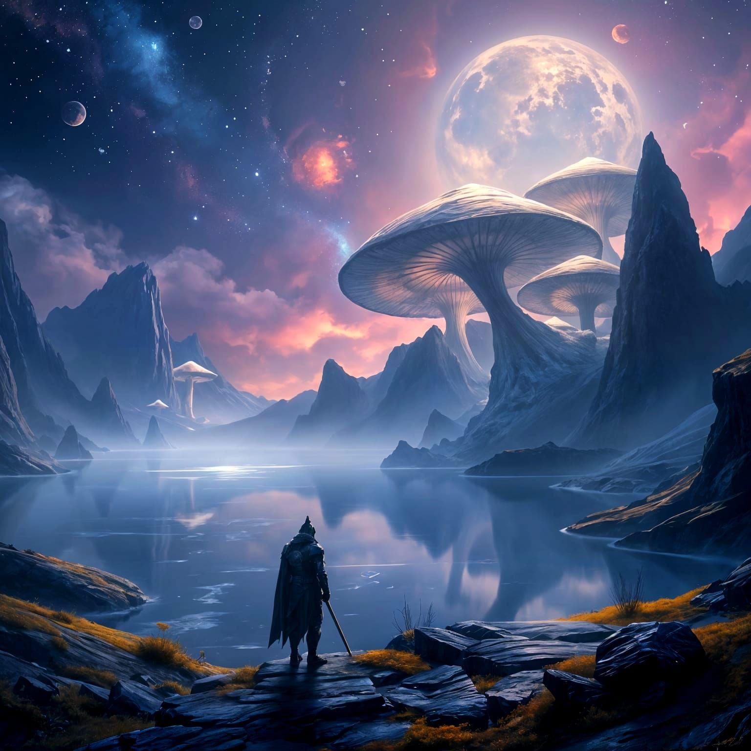 Moonlit fungal peaks