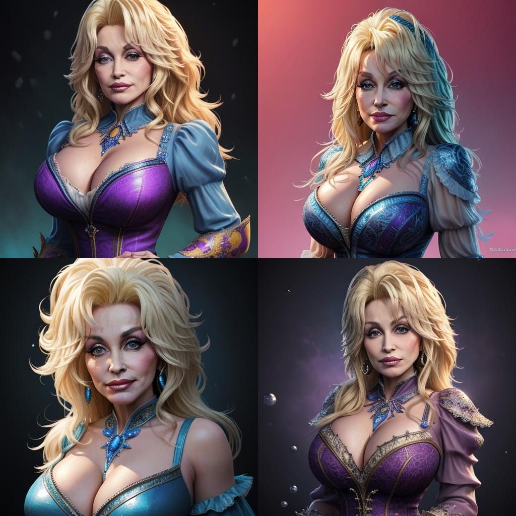 Hyperrealistic Portrait of Dolly Parton in Splash Art