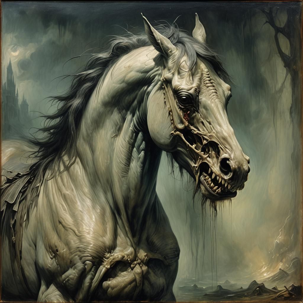 Eerie Victorian Gothic Nightmare: Spectral Horse Devouring V...