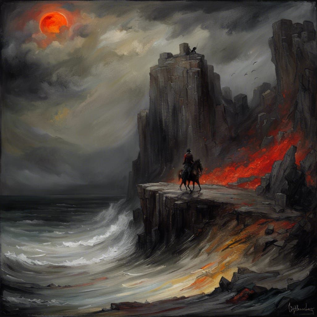 Ominous Sunset: Impressionist Oil Painting of Dark Rider