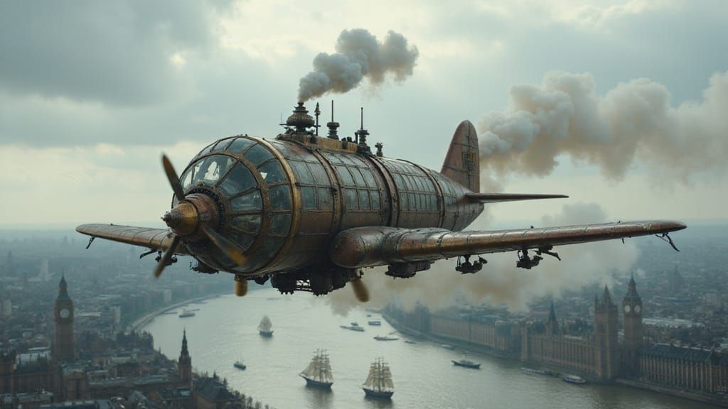 Steampunk Dog Aircraft Flies Over Victorian London