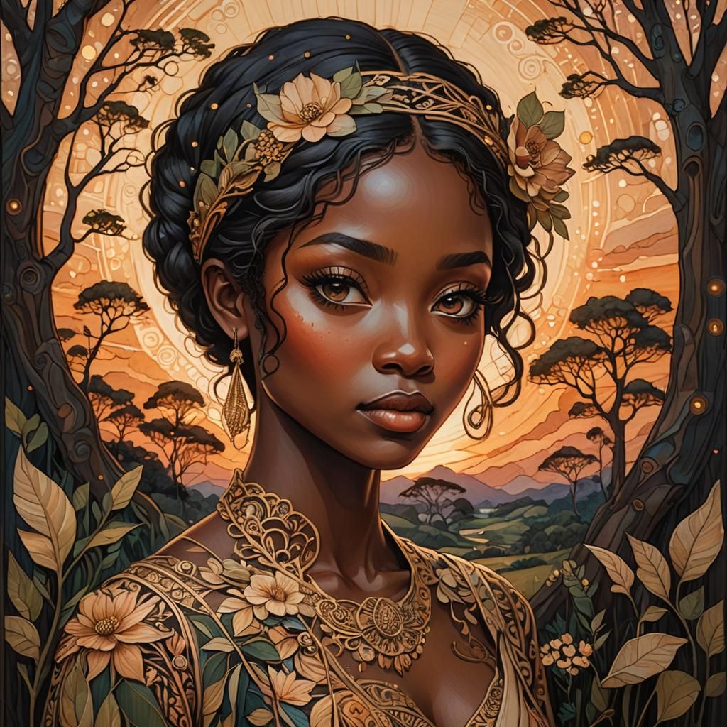 Sunset Portrait in Style of Audrey Kawasaki