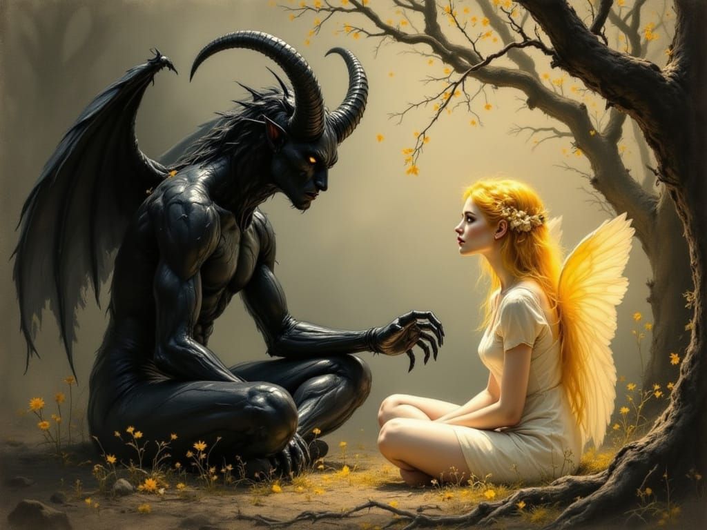 Mystical Encounter in a Dreamlike Garden