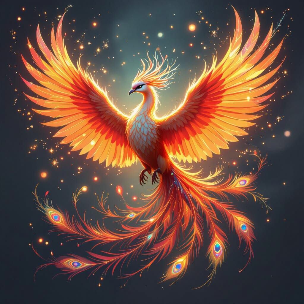 Majestic Phoenix with Fiery Plumage and Ethereal Glow