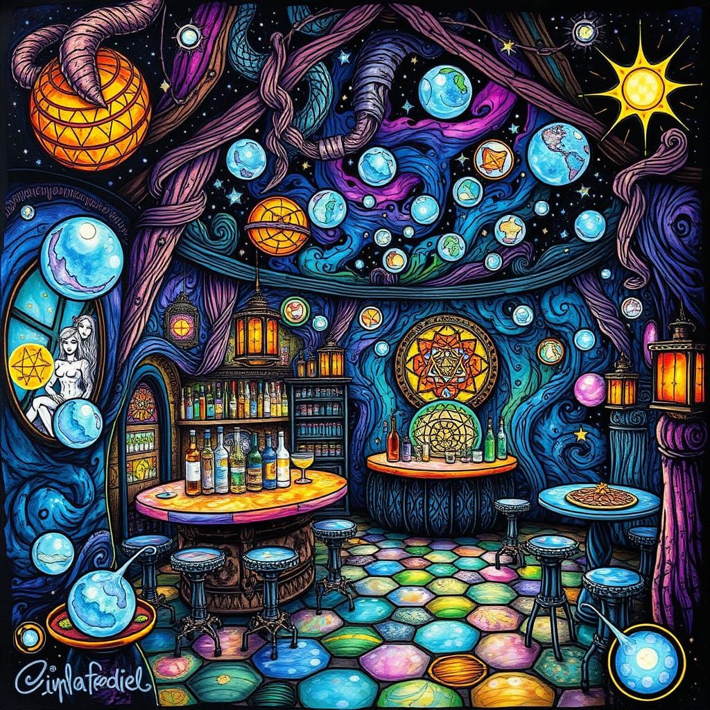 Intricately detailed alcohol ink illustration, ”The Psychede...