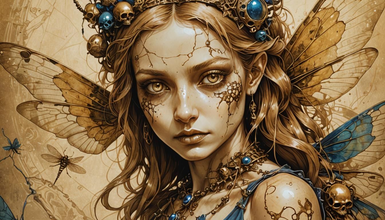 Corroded-Bronze Fairy Portrait in Dark Gothic Style