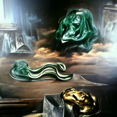 Surreal Slytherin Scene as Dali-esque Oil Painting