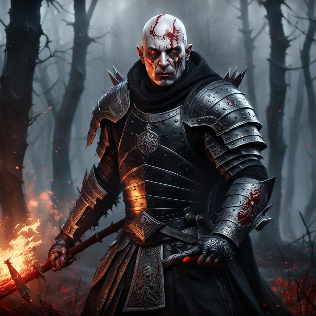 Vampire Warrior in Dark Battlefield, Hyperdetailed Art