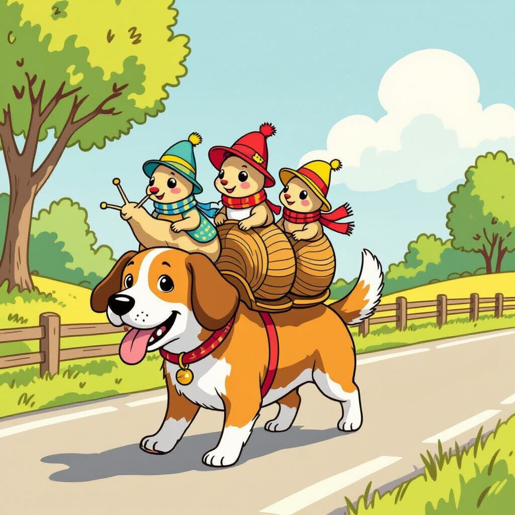 Dog Taxi Service for Snails in Cartoon Style