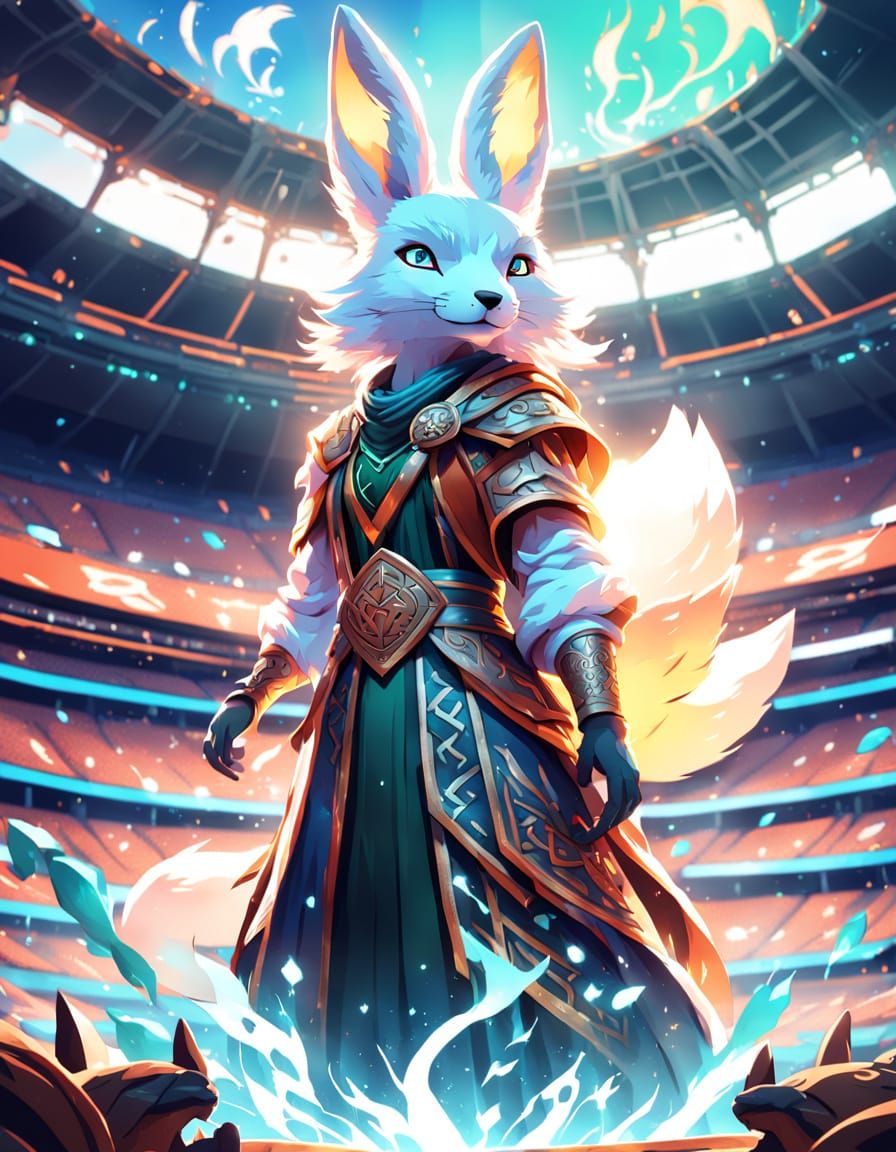 Vibrant Anime Style Woman vs Rabbit-Fox Concept Art