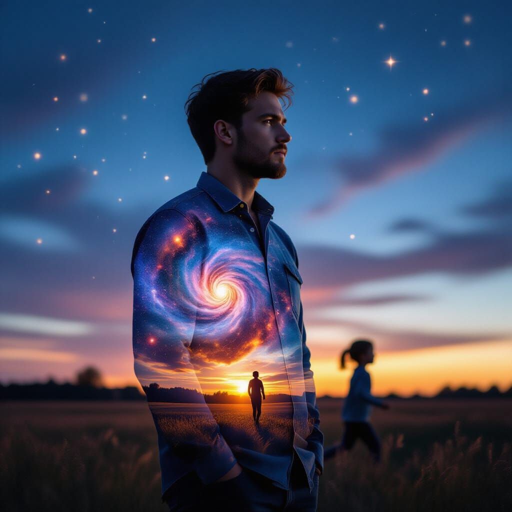 Cosmic Double Exposure Portrait with Fading Memory