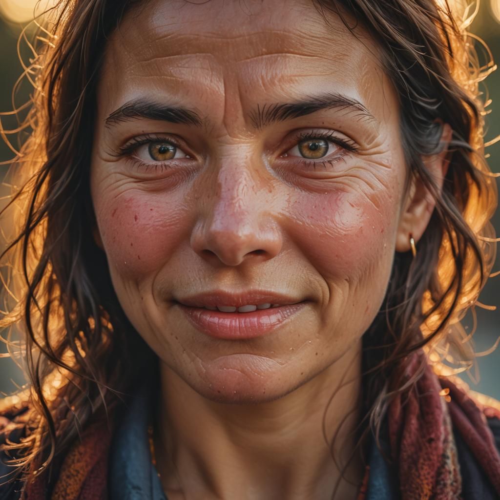 Woman's Happy Tear: Photorealistic Close-Up Portrait