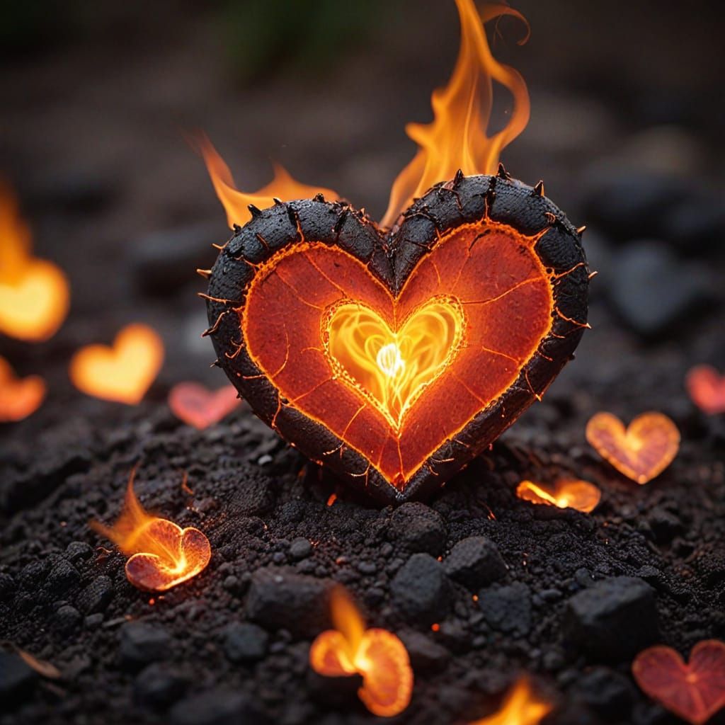 Flaming Hearts Erupt from Volcanic Fury in Macro Photography...