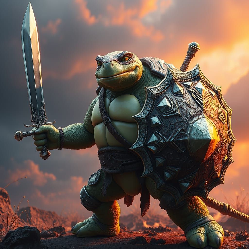 Majestic Turtle Warrior Unleashes Fury in Epic Fantasy Scene