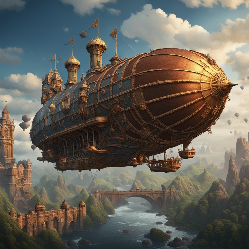 Fantastical Airship Matte Painting in Deep Color