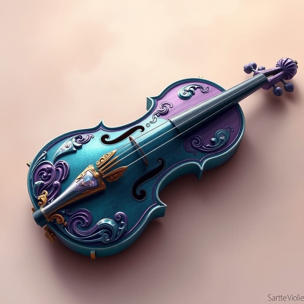 Ornate Blue-Green Violin with Golden Accents