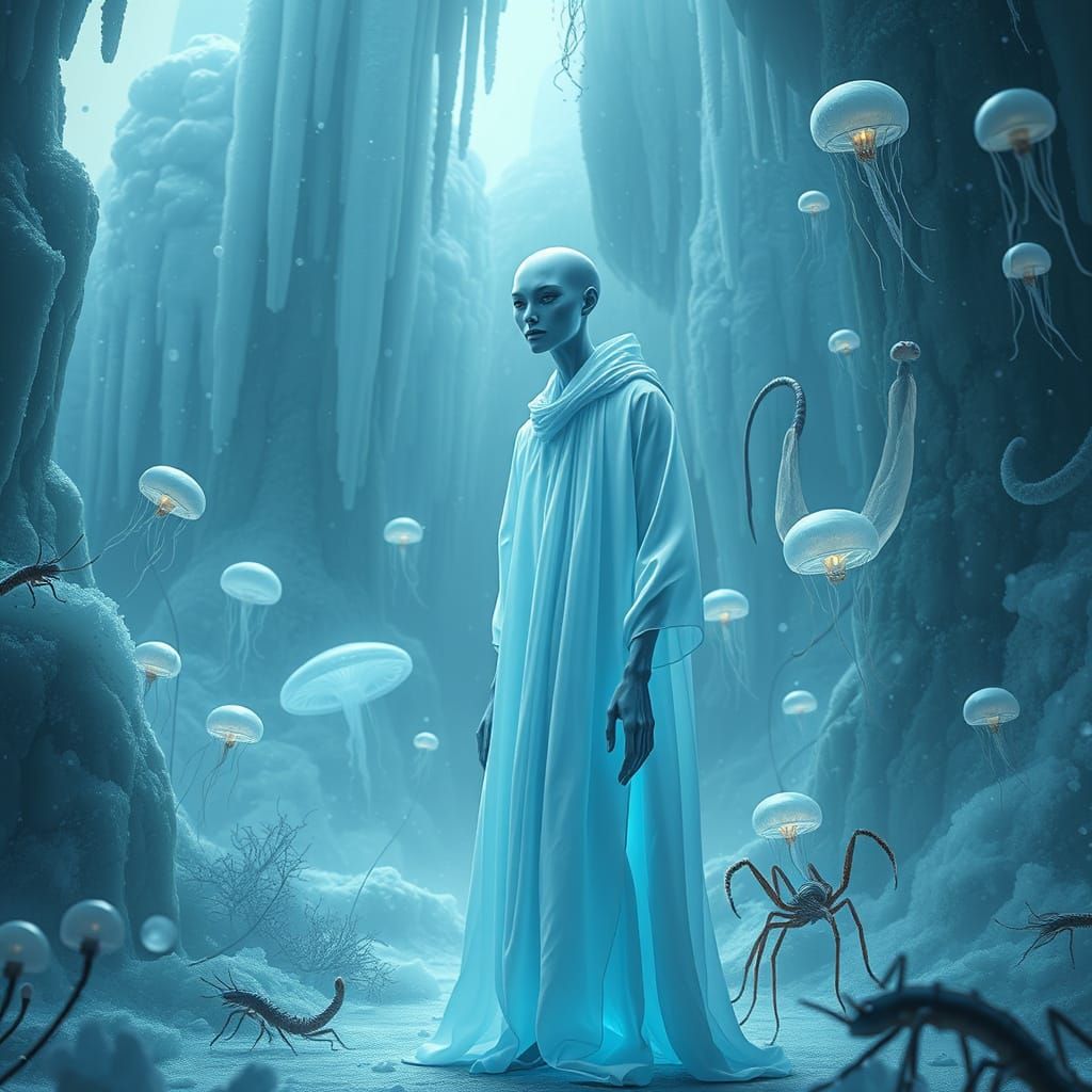 Nitrogen Humanoid in Frozen Alien Jungle