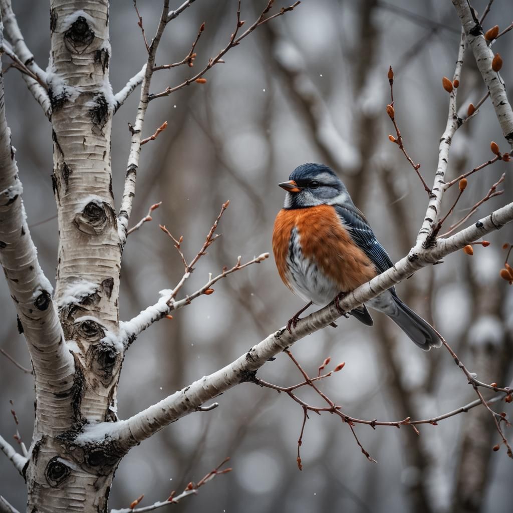 Hyperrealistic Bird on Birch Branch in High Definition