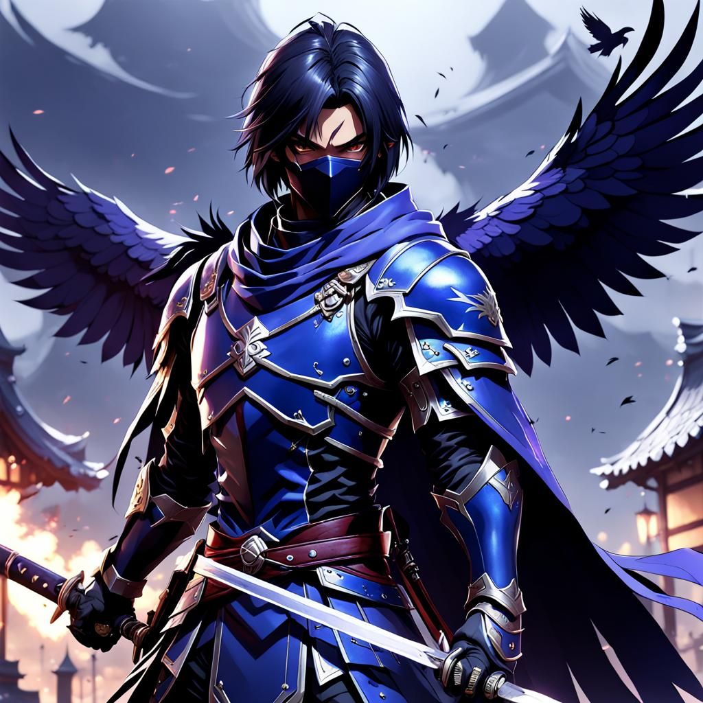 Cyberpunk Anime Raven Swordsman Concept Art