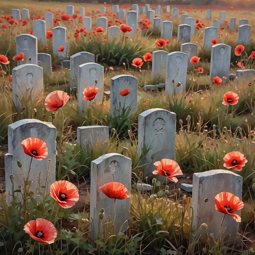 Remembrance Poppy in Crimson and Gold: Impressionist Waterco...