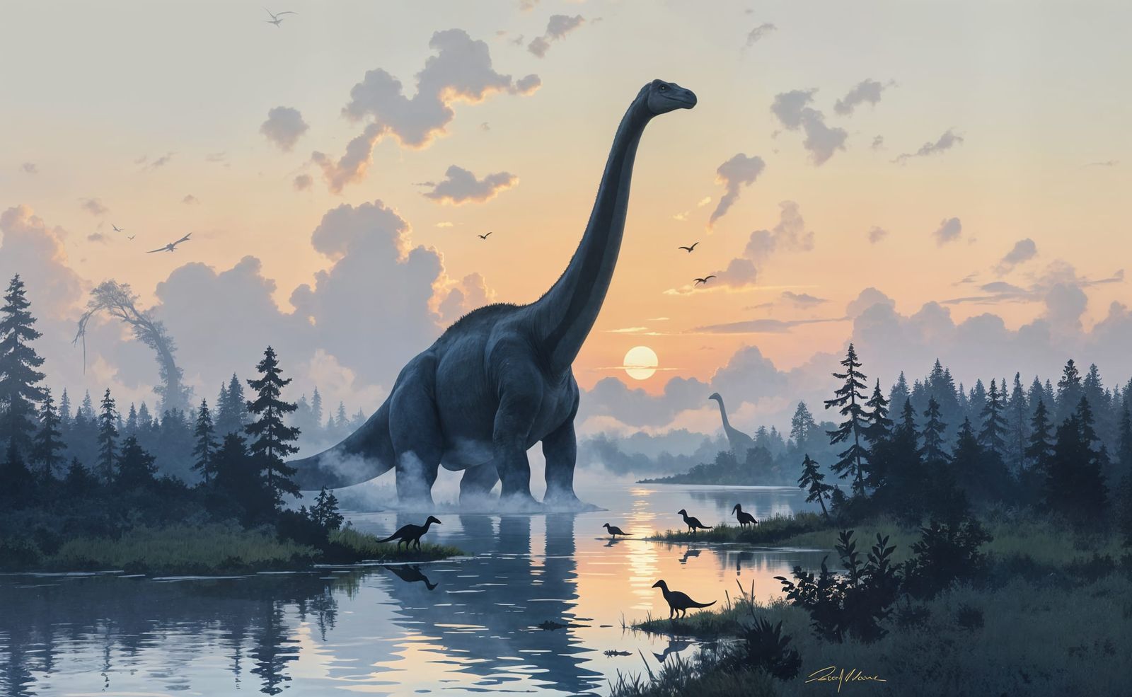 Brachiosaurus Towers Over Jurassic Floodplain in Impressioni...