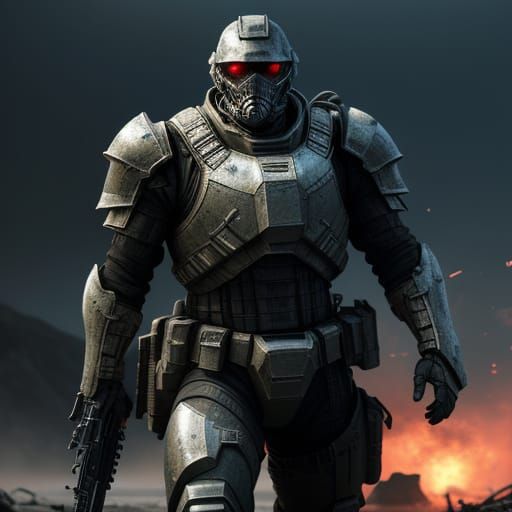 Intense Marine in Combat Armor Stares Down the Viewer in a F...