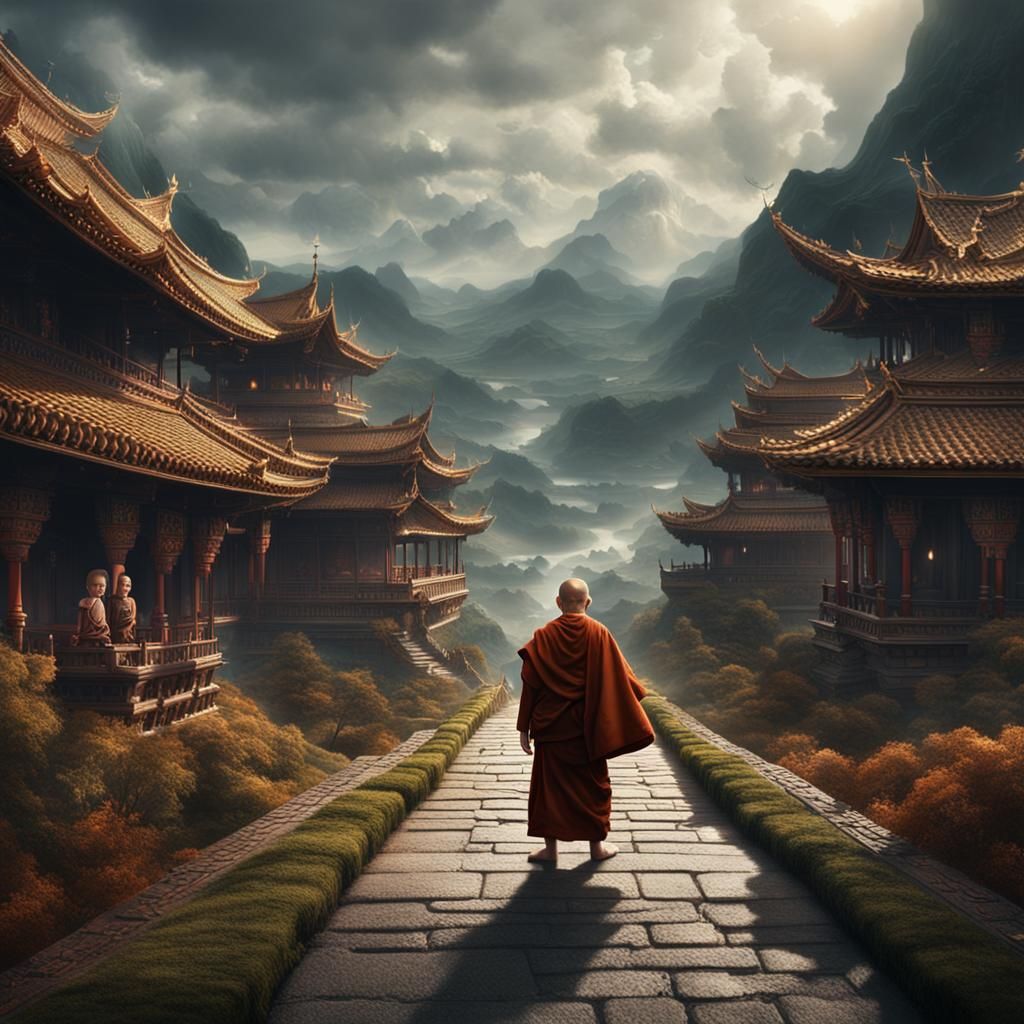 Dramatic Digital Painting of a Little Monk
