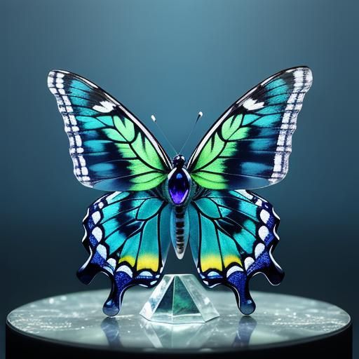 butterfly figurine made of Sapphire, Emerald, and clear quar...