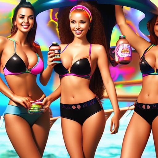 Bikini girls selling PigMud energy drink