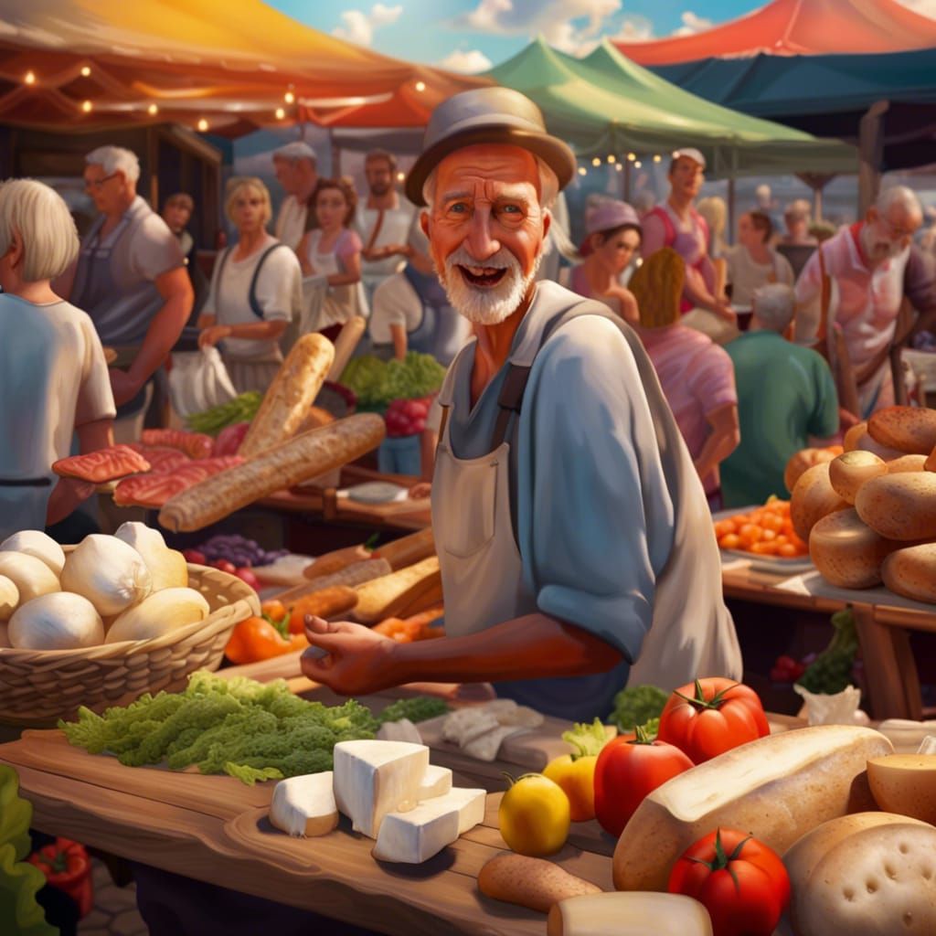 Lively French Market with Cheerful Summer Crowd