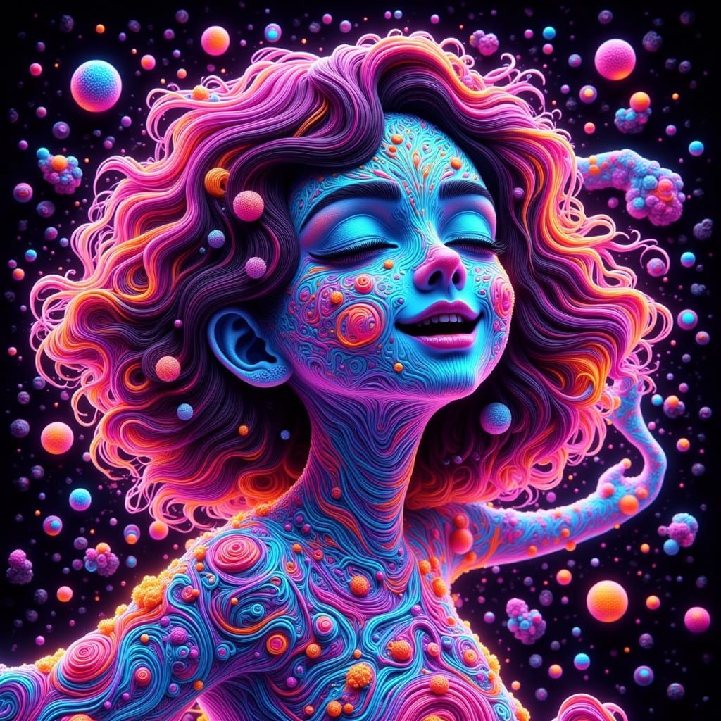 Joyful Girl Dancing in Psychedelic Strawberry Purple