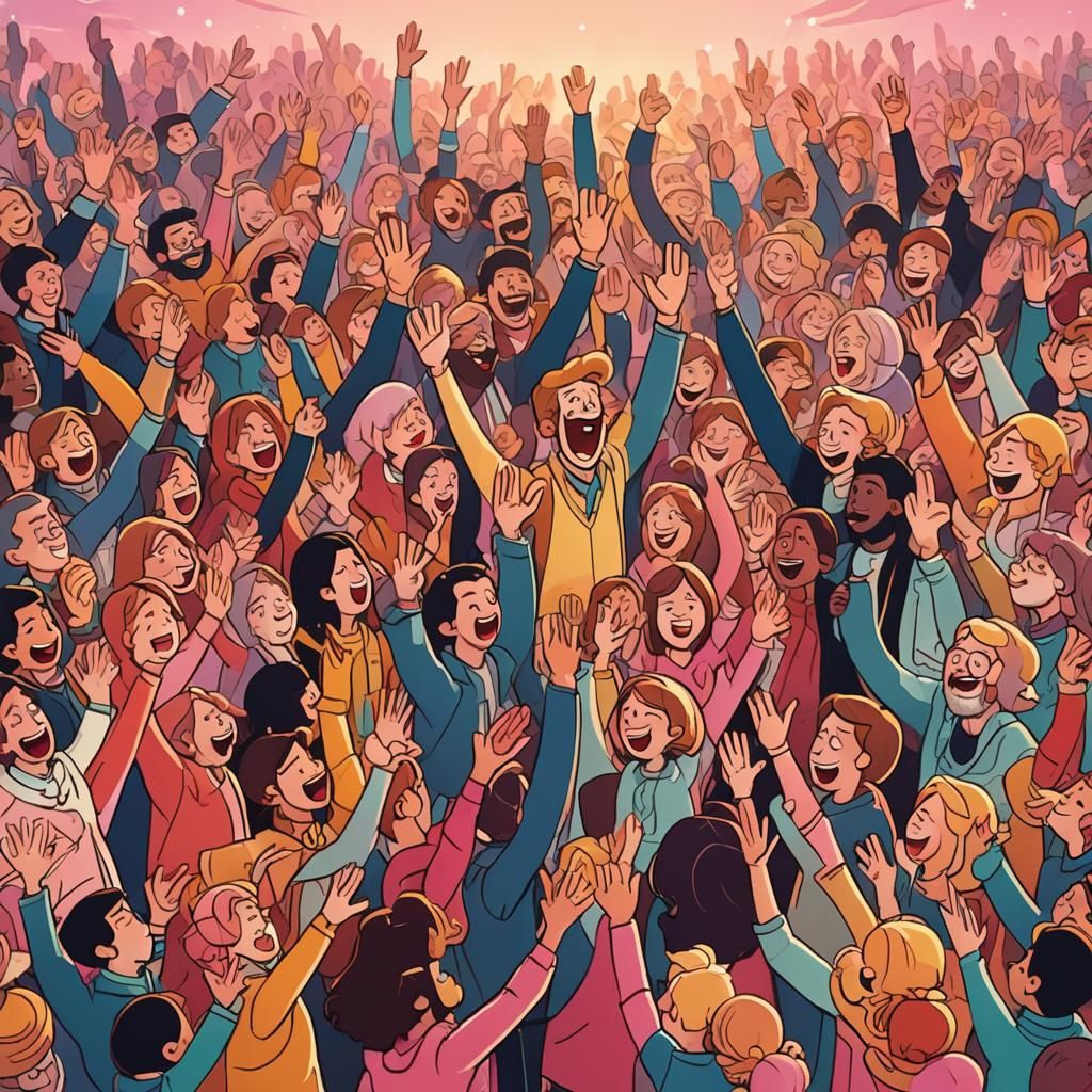 Celebratory Cartoon Scene in Vibrant Flat Colors