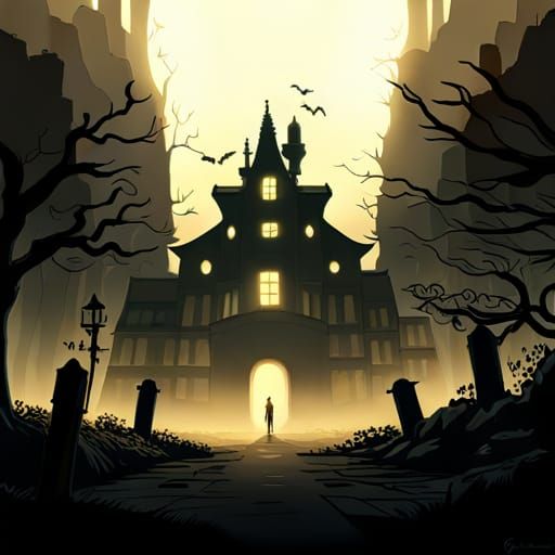 Haunted House Landscape in Studio Ghibli Style