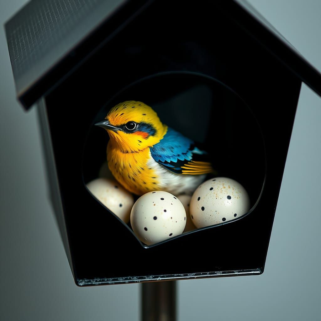 Birdhouse Inside Swallow in Cubist Abstract Style