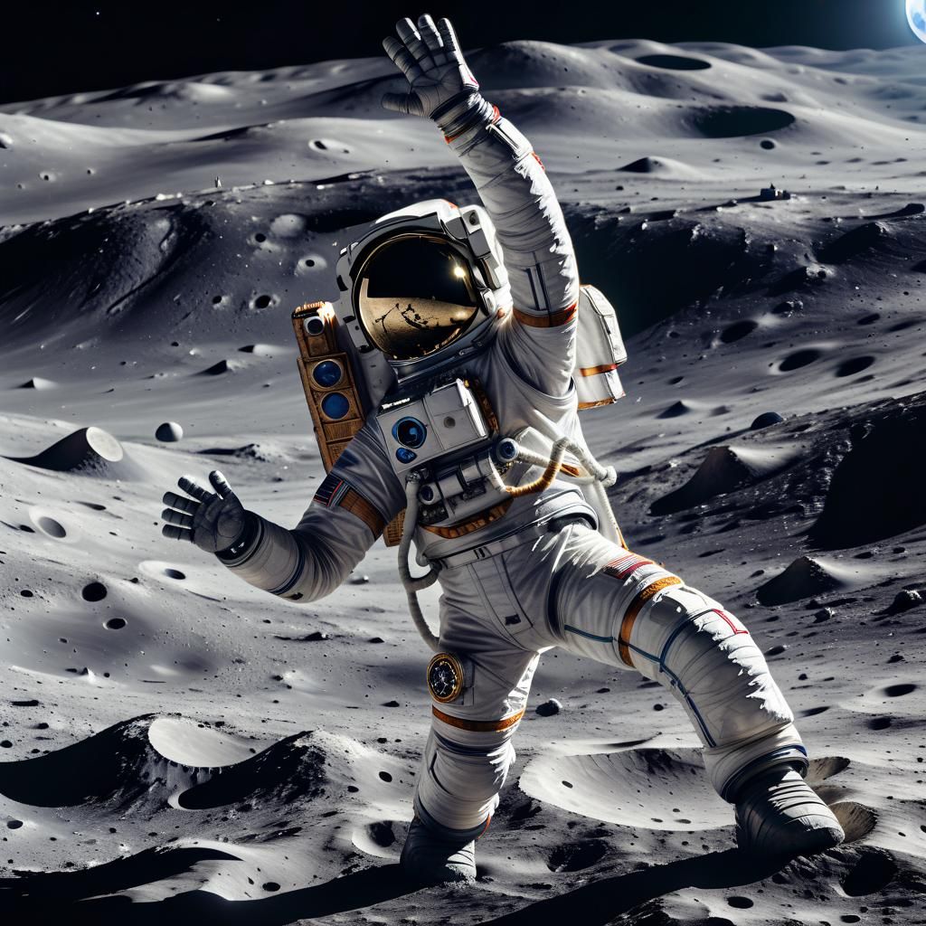 Astronaut Cartwheel on the Moon in Hyperrealistic Style