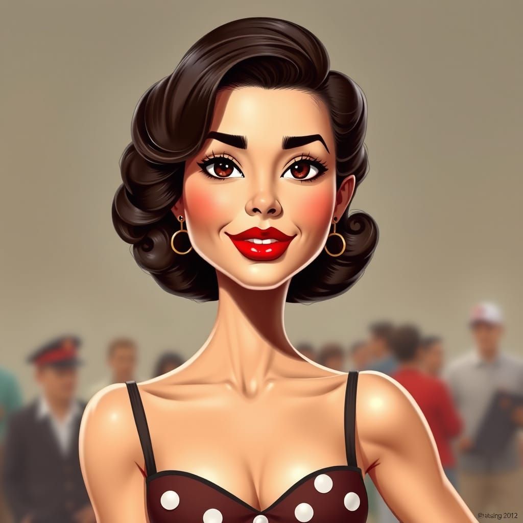 1950s Pin-Up Caricature of a Brunette Woman