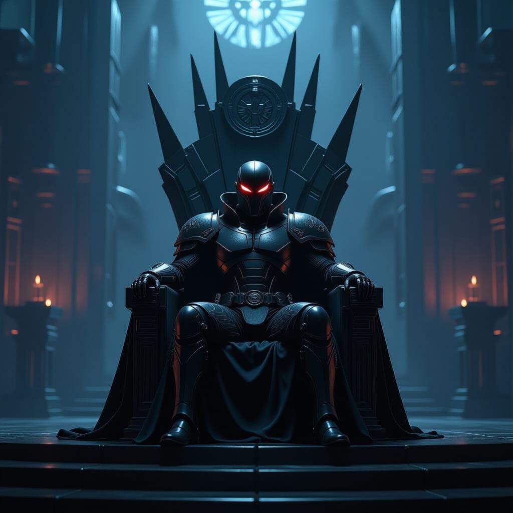 Dark Evil Emperor on Throne in Sci-Fi Style