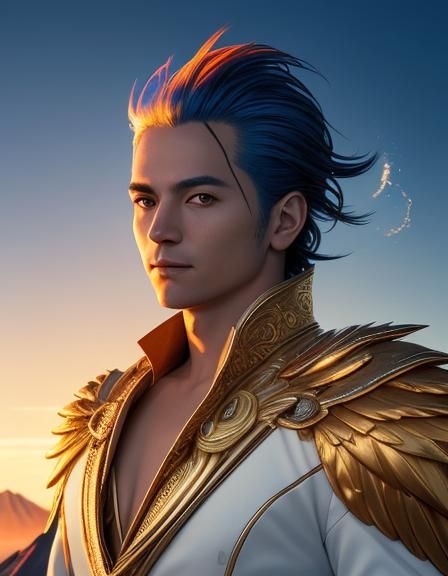 Phoenix Hybrid Portrait with Celestial Sky