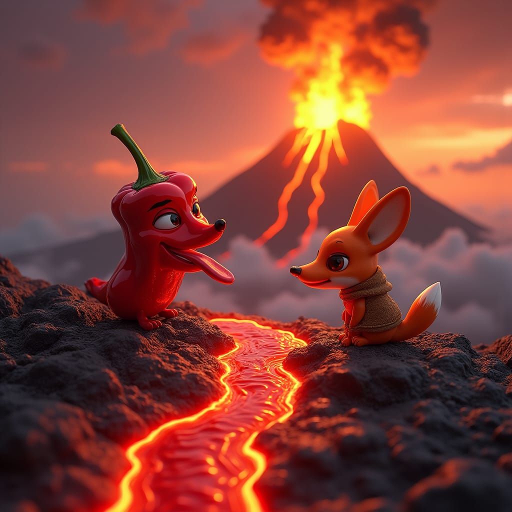 Volcano Hot Sauce with Red Pepper and Fennec Fox