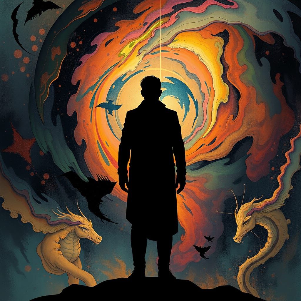 Psychedelic Silhouette in Abstract Vortex