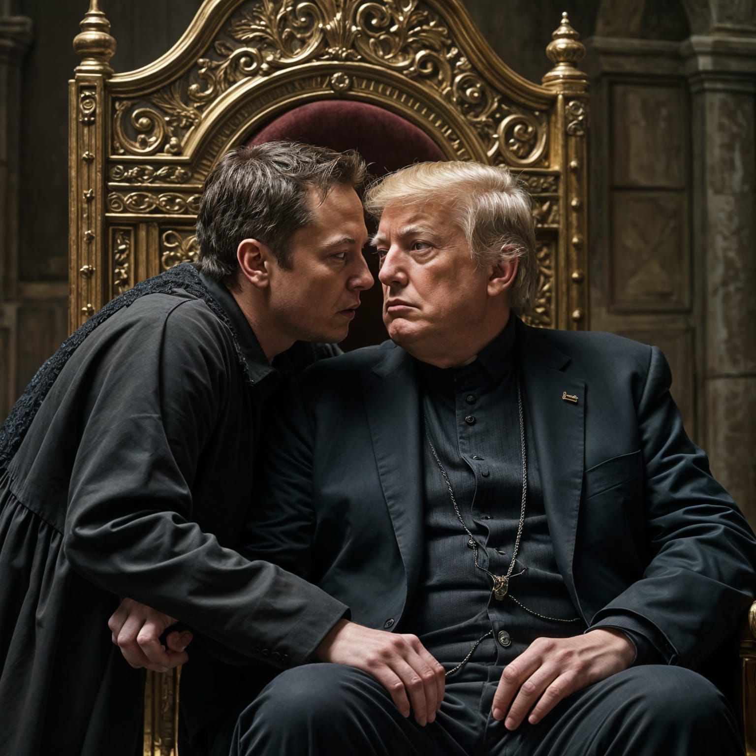 Elon Musk as Devious Advisor in a Dark Fantasy Scene