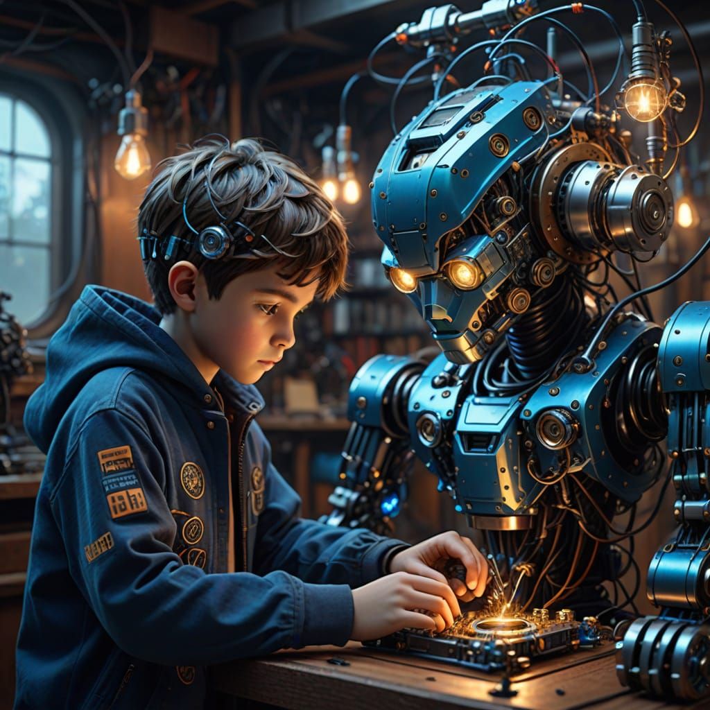 Young Inventor Crafts Element-Controling Robot in a Steampun...