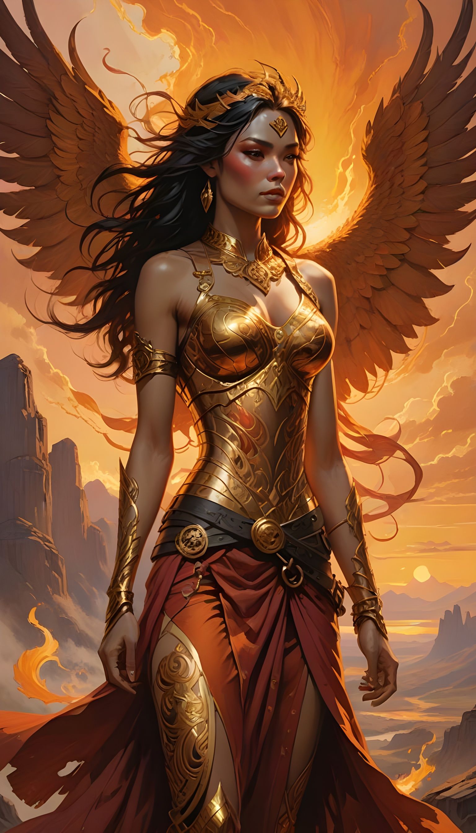 Epic Fantasy Scene of Dawnborn Warrior Astrid in Golden Ligh...