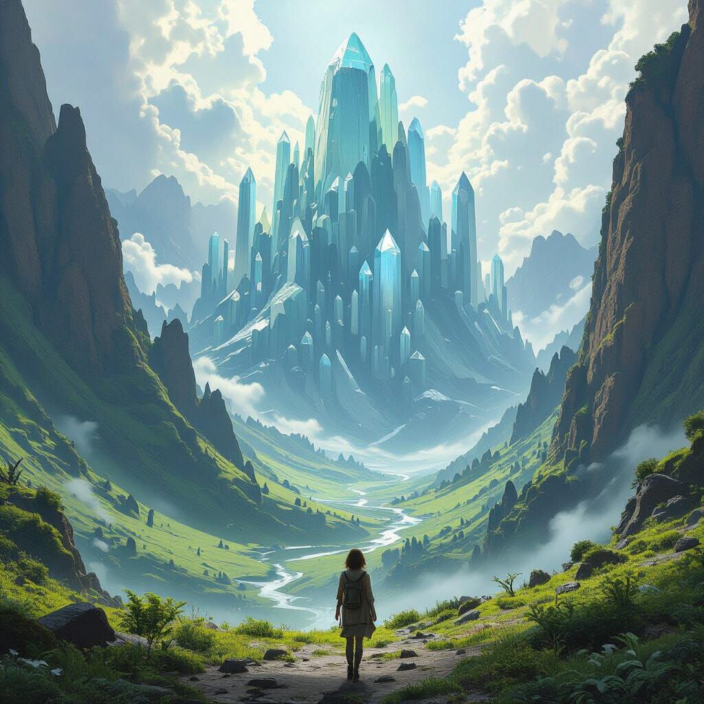 Woman Exploring Landscape Inside Colossal Mountain