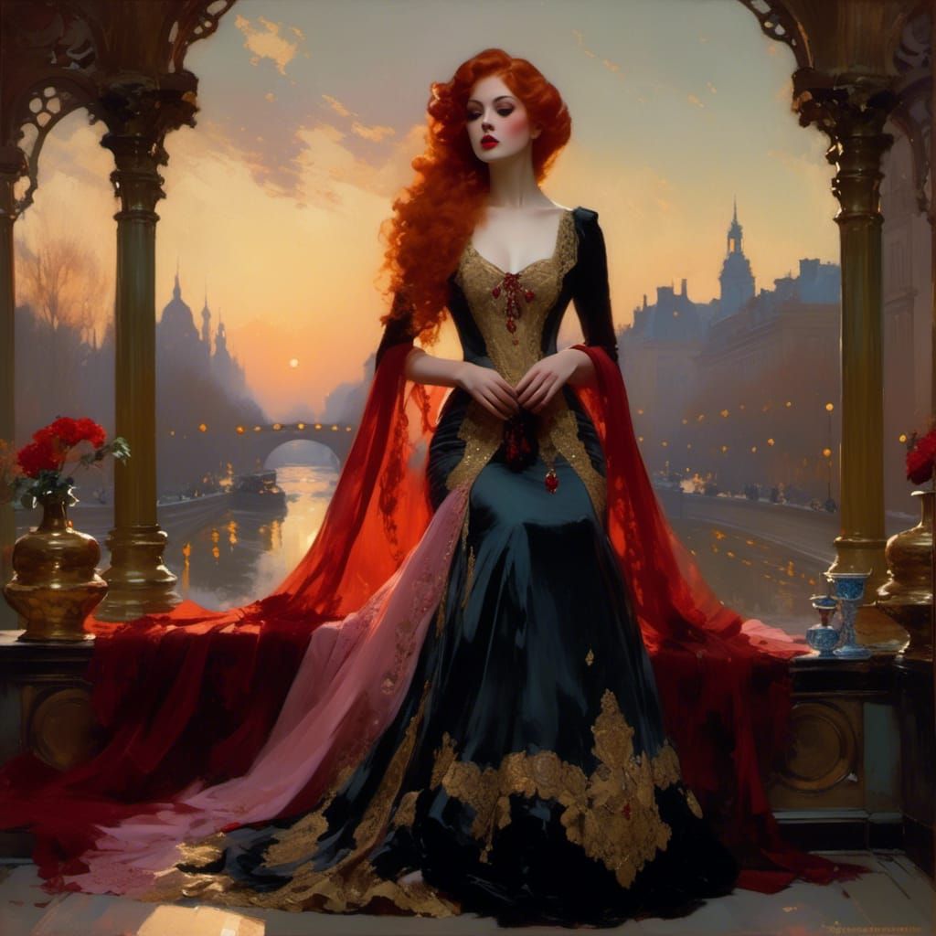 Victorian Vampire Mina Harker in Edward Cucuel Style