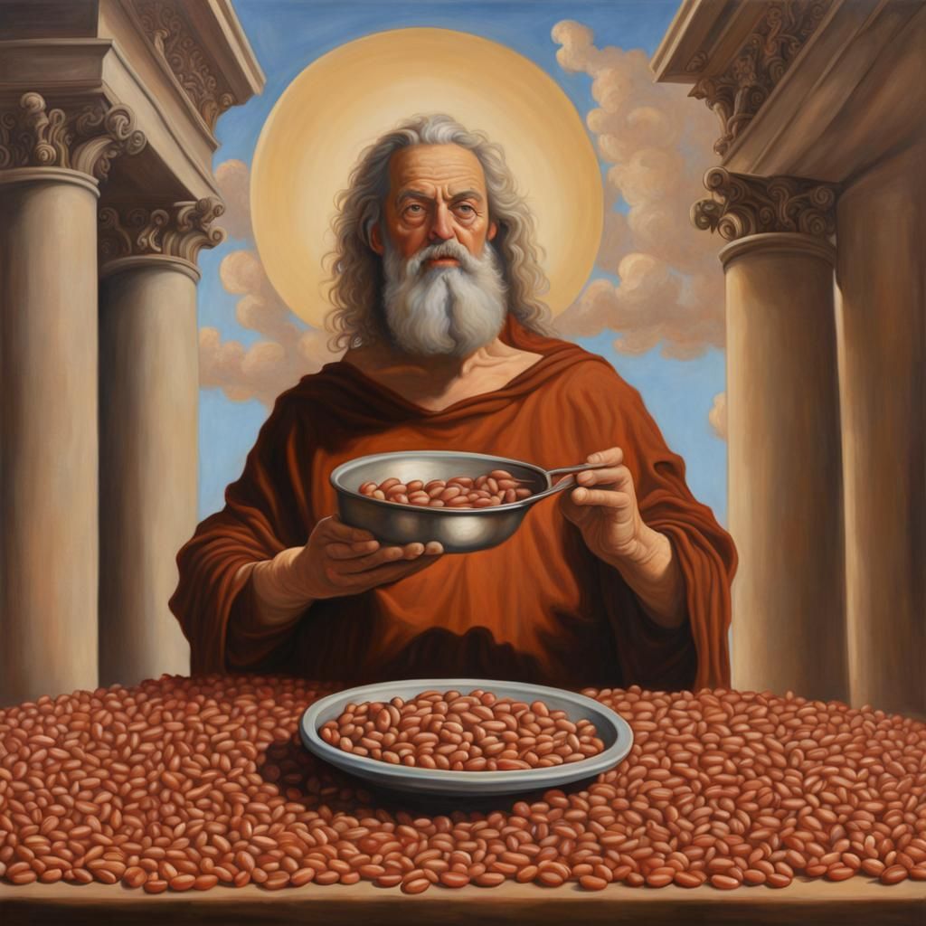 Bean-God Portrait in Apocalyptic Fresco Style