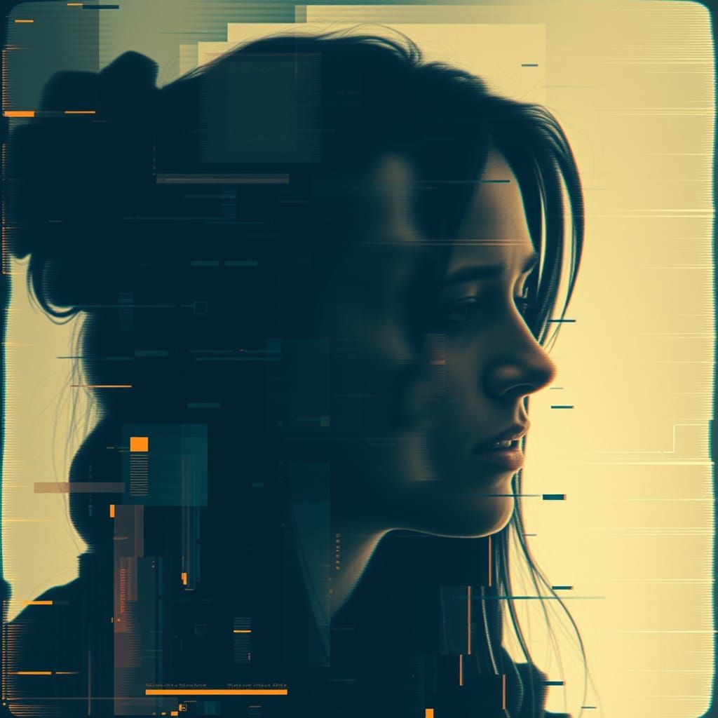 Glitchcore Profile Portrait with Digital Distortions